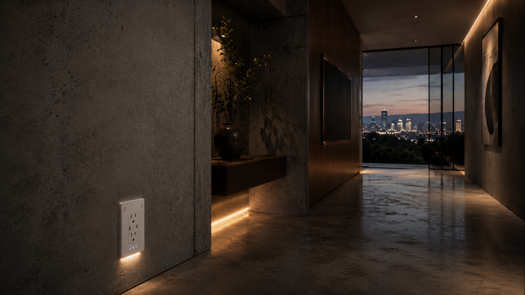 InvisOutlet installed in a refined concrete hallway