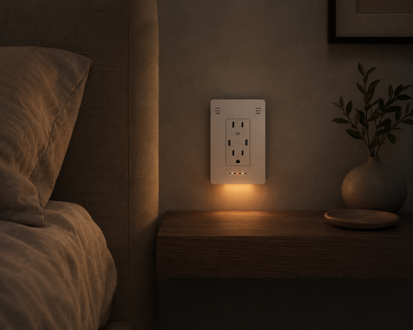 Bedroom environment with soft integrated night lighting